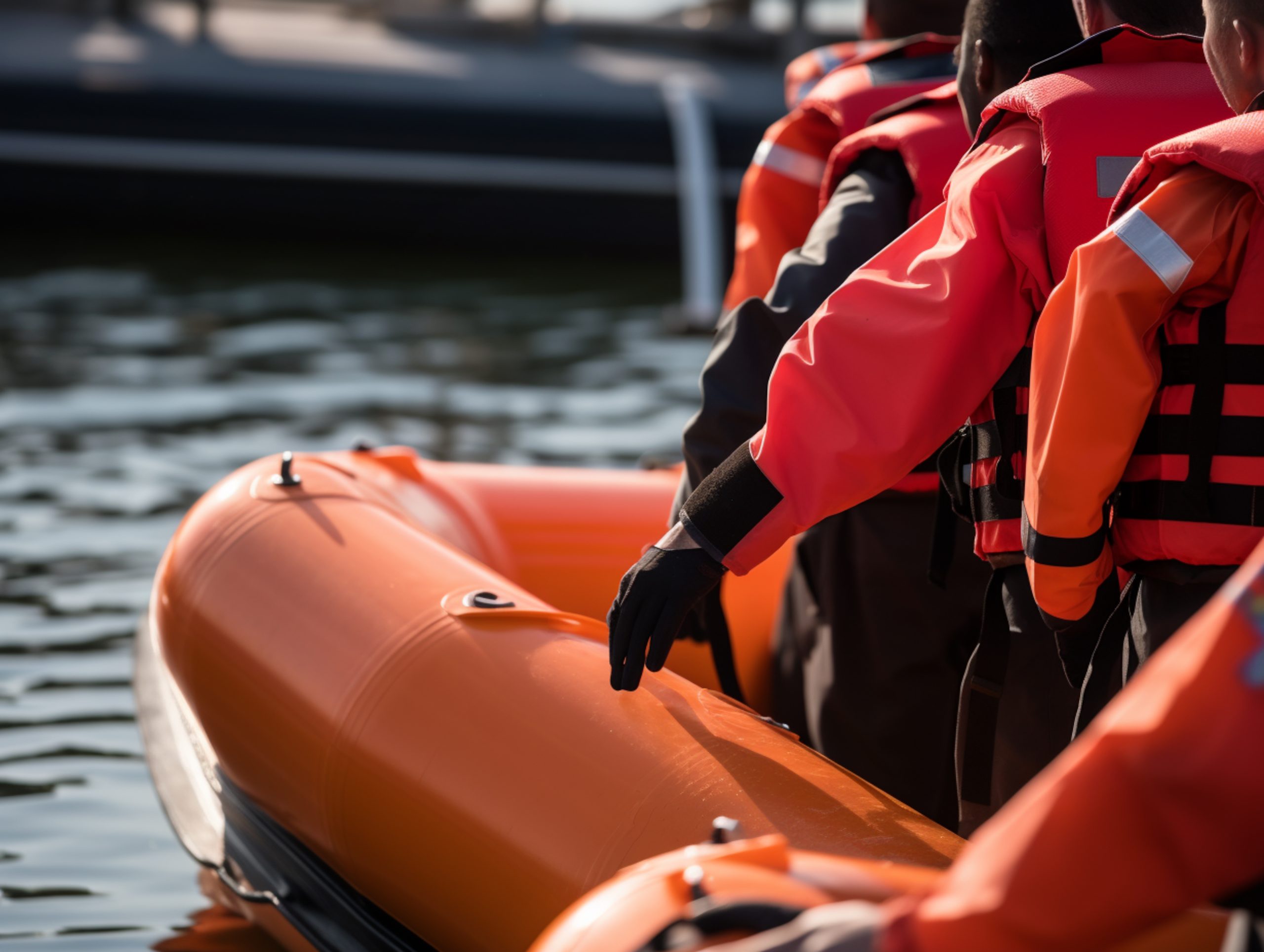 Rescue operation in progress on water.