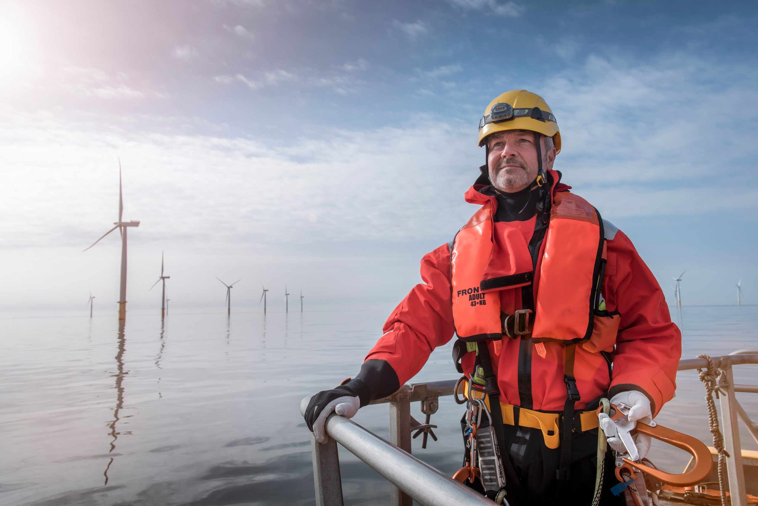 Engineer at offshore wind farm site.
